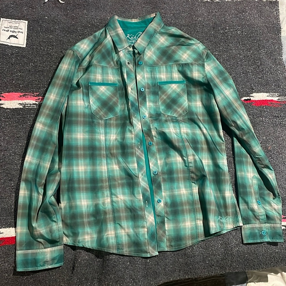 Kuhl Ioniq teal button up (size L)